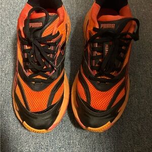 Puma Orange and Black Mesh Athletic Sneakers